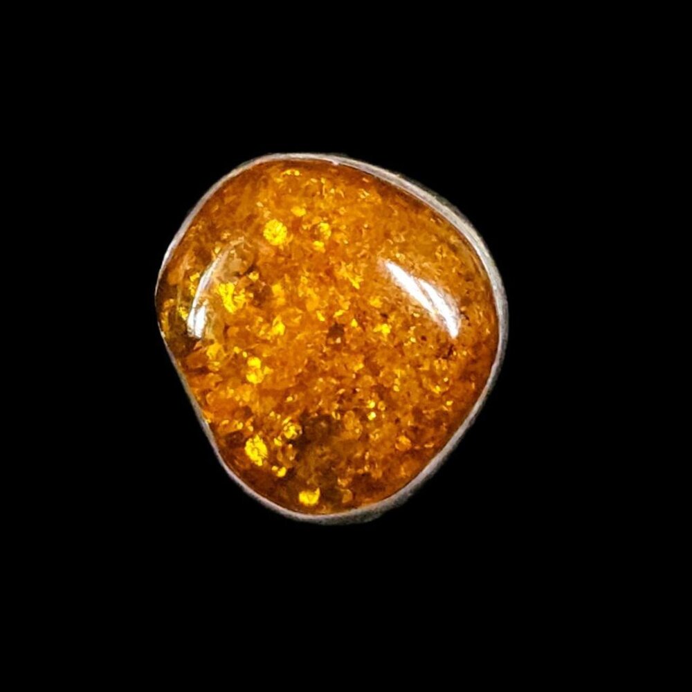 Vintage Sterling Silver 90s Large Round Baltic Amber Statement Ring Size 7.5 - Picture 2 of 9